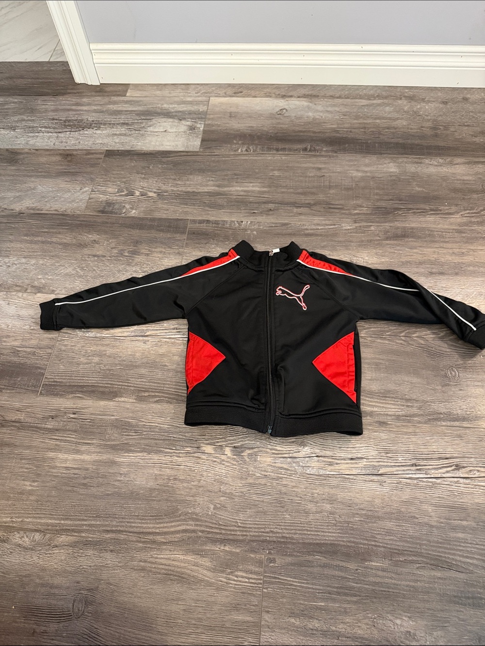Puma Black and Red Kids Zip-Front Athletic Jacket